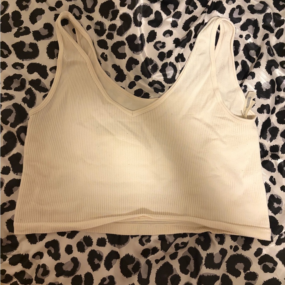 Aeropostale Ribbed V-Neck Crop Tank in Beige
